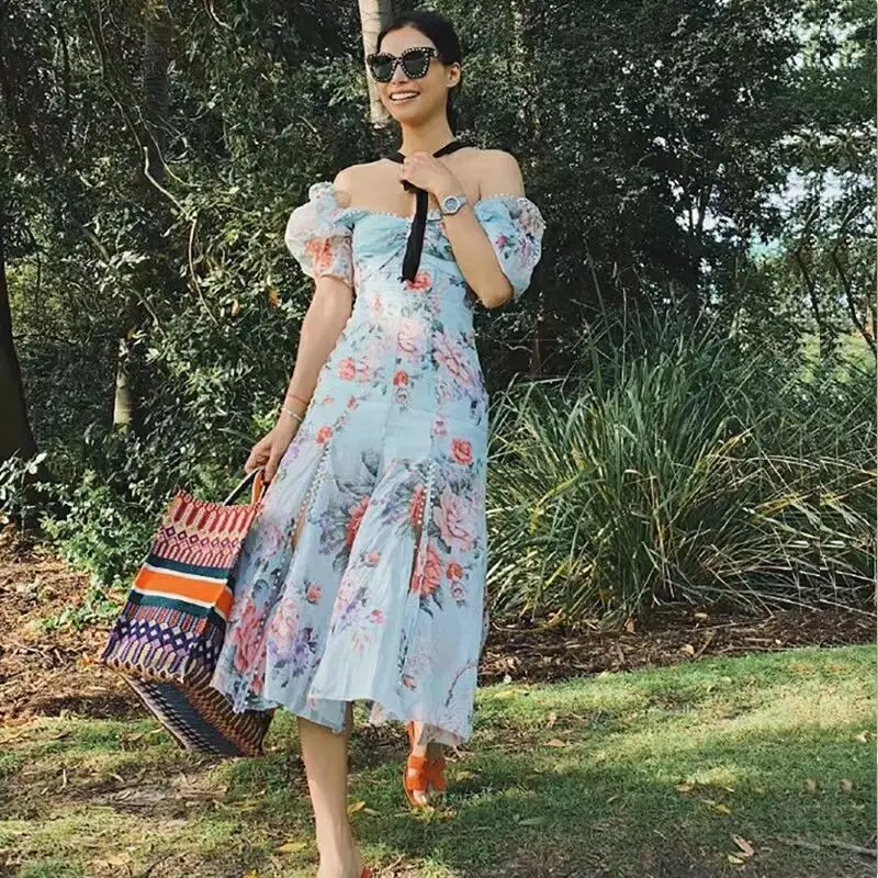 2019 модное синее розовое платье с цветочным рисунком шифоновое длинное без