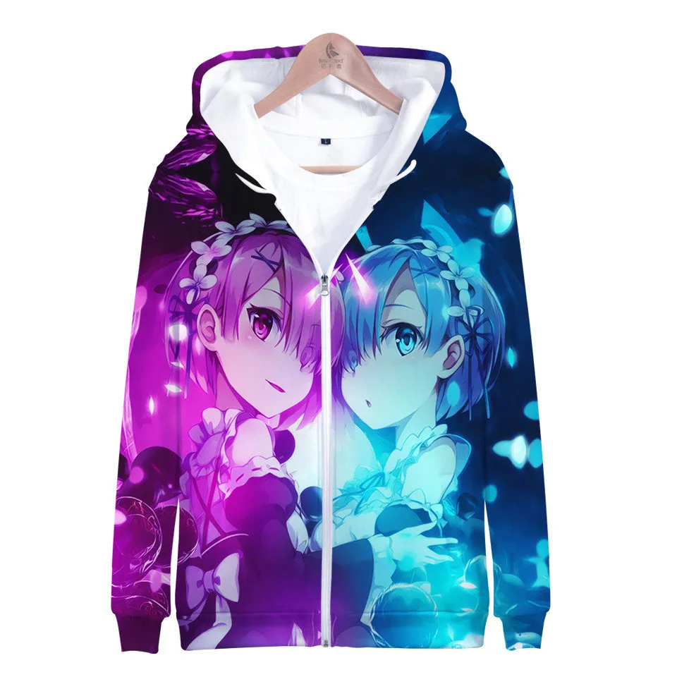 Re Zero худи Rem новинка толстовка с капюшоном карманами и объемным рисунком для