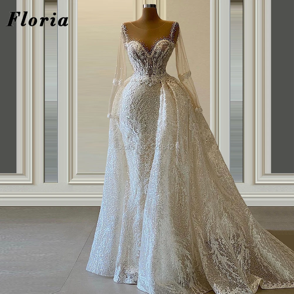 Мусульманское свадебное платье Robe De Marige с иллюзией воротником и рукавом 2020