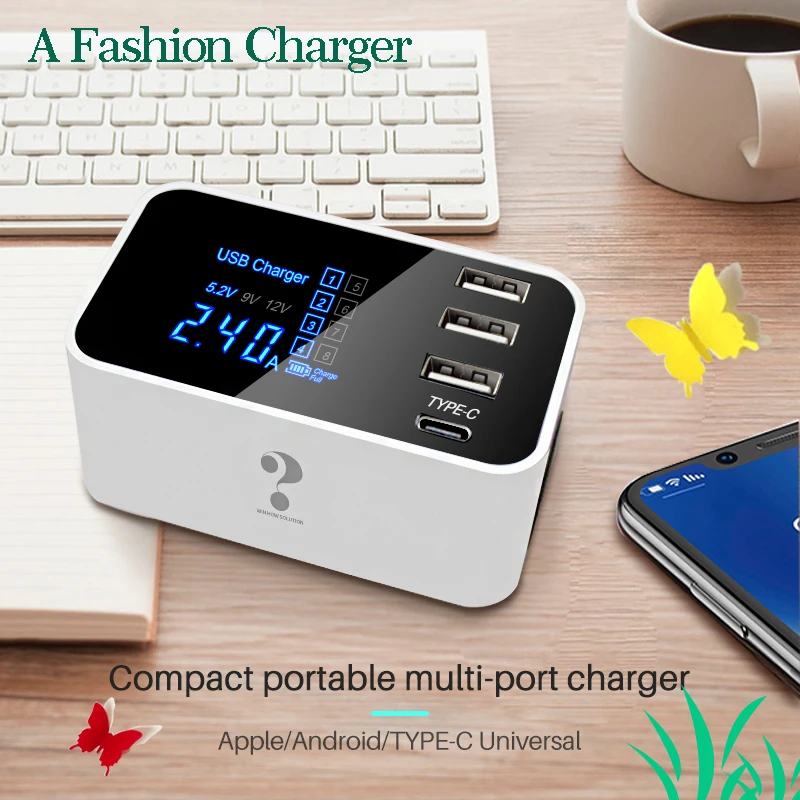 Быстрая зарядка type C USB зарядное устройство с ЖК-дисплеем смарт-зарядное устройство концентратор для путешествий мобильный телефон настенный адаптер для iPhone samsung Xiaomi Meizu