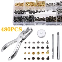 480pcsset leather rivets double cap rivets metal fixing tool with punch pliers kit for diy leather craft rivets rep set