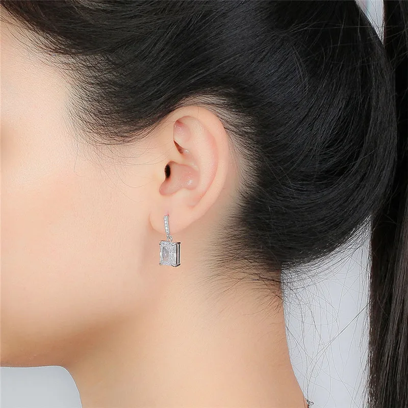 

Trendy 925 Silver Earrings For Women Jewelry Charm Rectangle Drop Earring Silver 925 Girls Party Accessories Female Bright Bijou