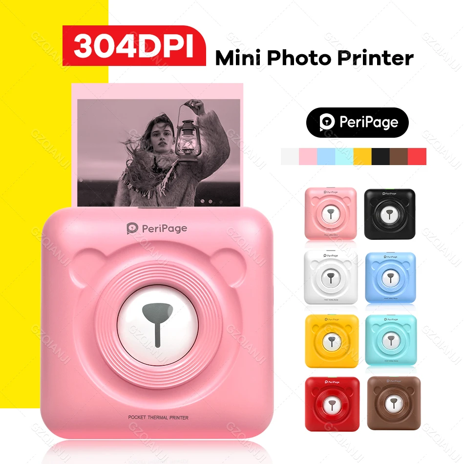 

Peripage A6 Photo Printer 304dpi Mini Bluetooth Wireless Pocket printer Thermal Paper handheld 58mm Thermal Label Printer