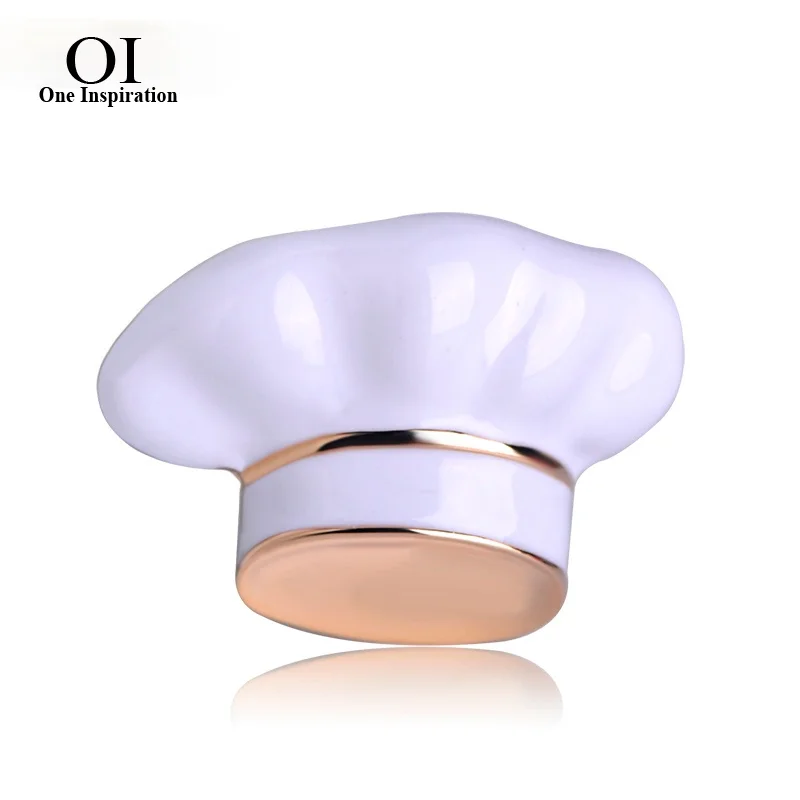 OI New Arrival Fashion cooker Hat Shape Brooch White Enamel Corsage Women Brooches Chef Waiter Pins Hats Sweater Accessories
