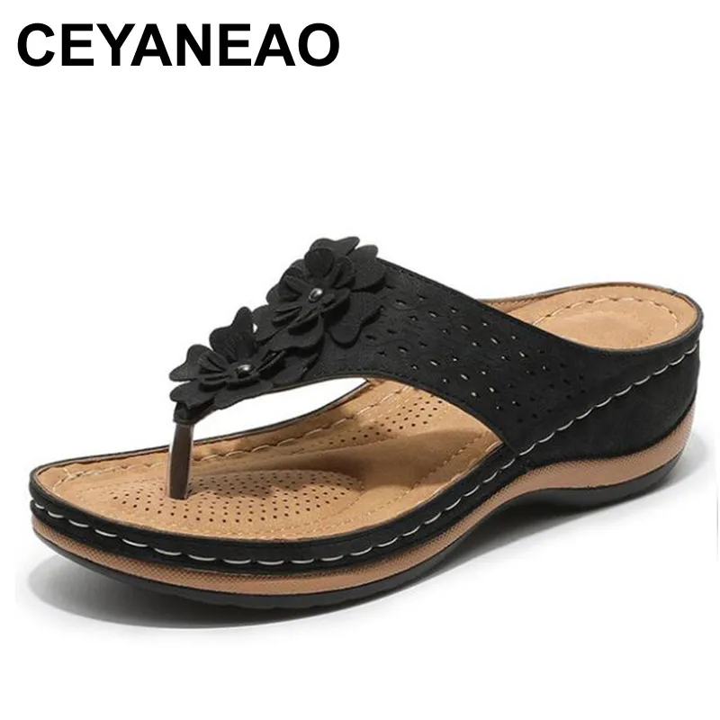 CEYANEAONew летнее модное платье с цветочным узором сандалии для женщин швейных ниток светильник в стиле эпохи Тан зажимы босоножки на танкетке Тапочки ShoesE078