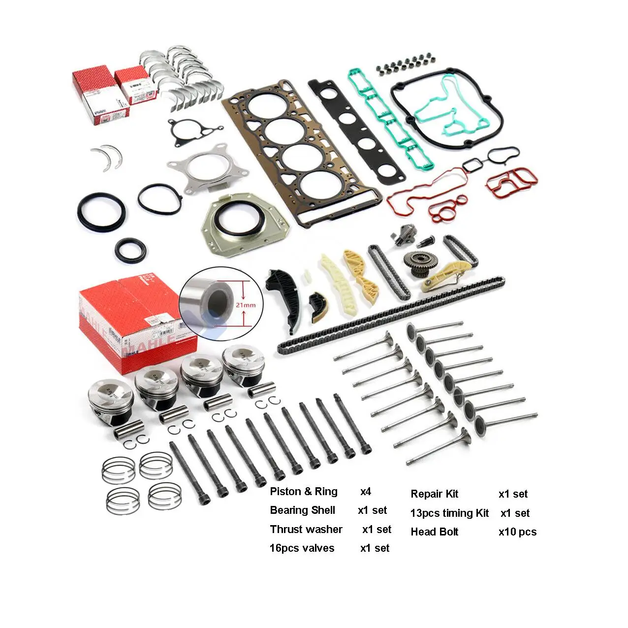 

Engine Rebuild Kit For VW Golf Audi A3 A4 A5 Q5 2.0T CDNC CCZA CCTA 21mm Pin EA888 06H107065DD, 06H198151B, 06H107065DM