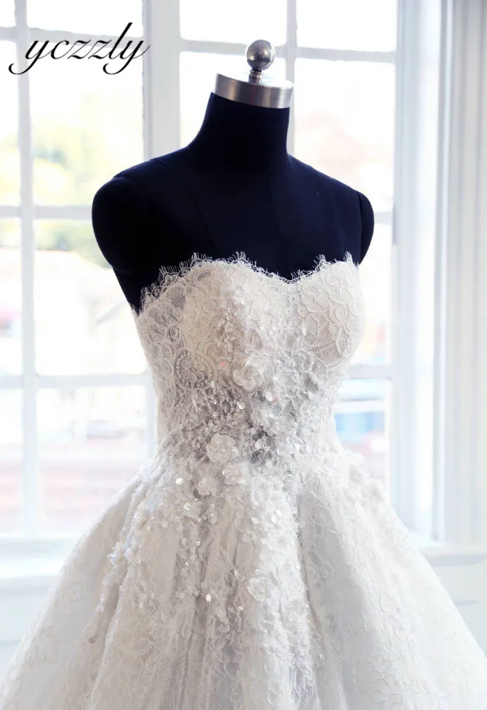 Gorgeous Ball Gown Sweetheart Long Lace Wedding Dresses 2019 Sleeveless Appliques Crystal Gowns Robe Mariage RW307 | Свадьбы и