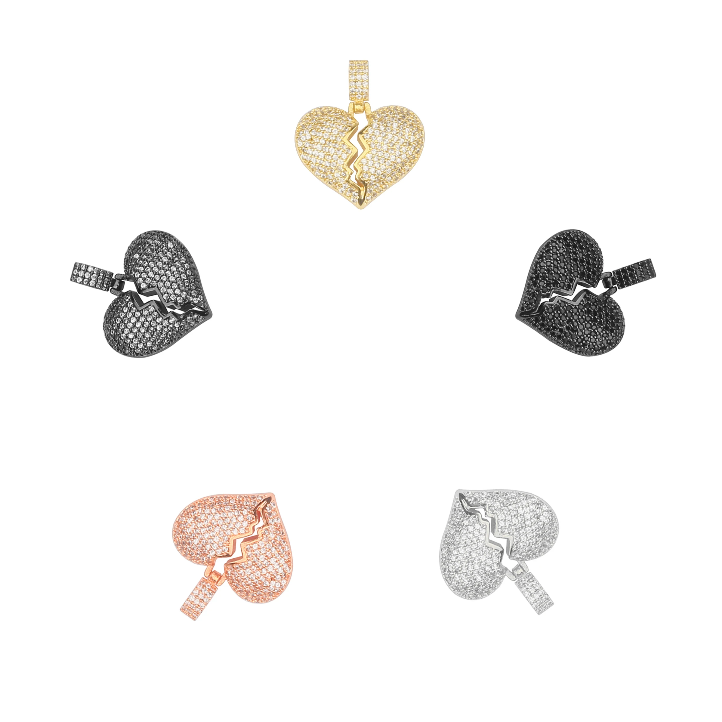 10pcs/Lot CZ Crystal Broken Heart Charms Pendants for Women DIY Jewelry Making Findings Supplies Wholesale