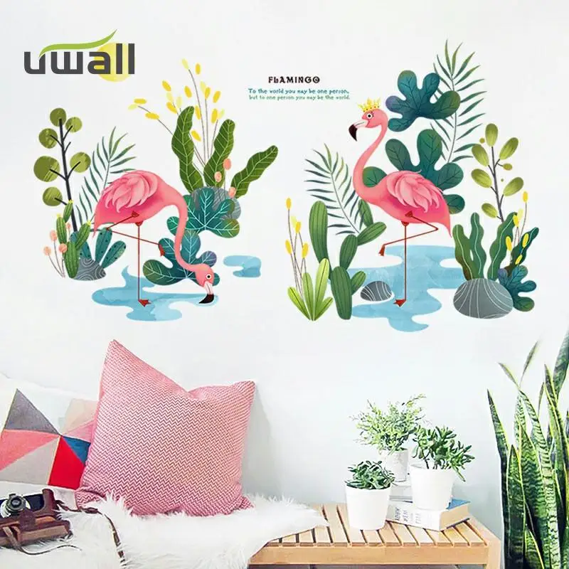

Creative Ins Plant Flamingo Wall Stickers Bedroom Background Wall Decor Living Room Decor Home Decoration Self-Adhesive Stickers