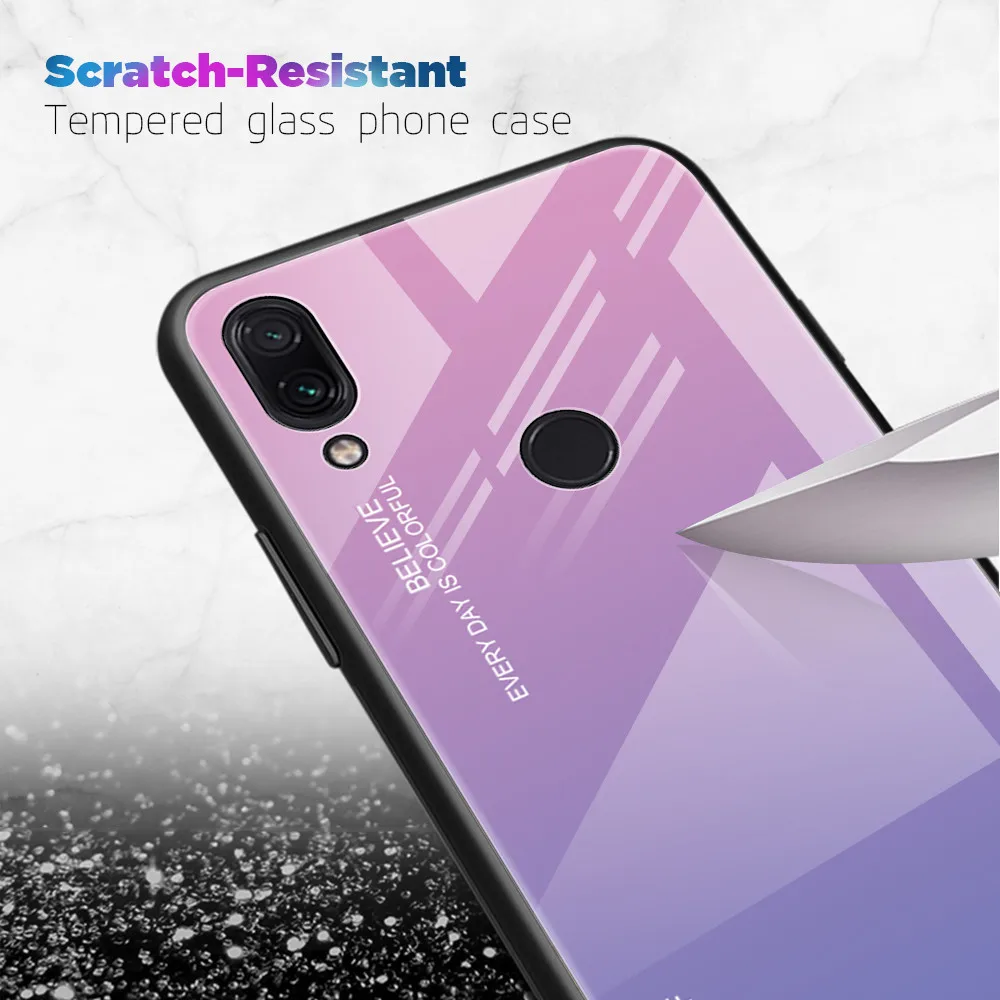 Градиентный чехол из закаленного стекла для Redmi Note 5 6 7 Pro роскошный брендовый