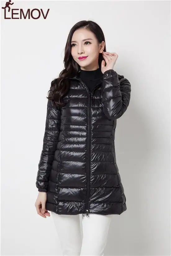 Оптовая продажа 2018 белый утиный пух 90% ультралегкий пуховик средней длины