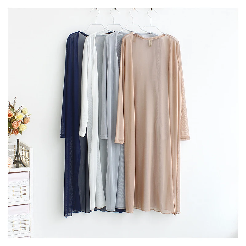 

New style shawl sunscreen shirt air conditioning transparent tulle women's cardigan long large size mesh dress jacket summer