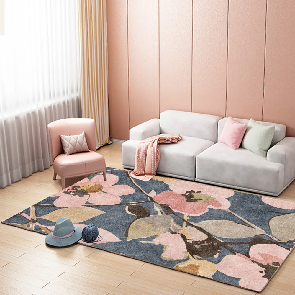 

Модный Ретро свежий Американский розовый серый цветок растение гостиная прикроватный коврик для спальни напольный коврик