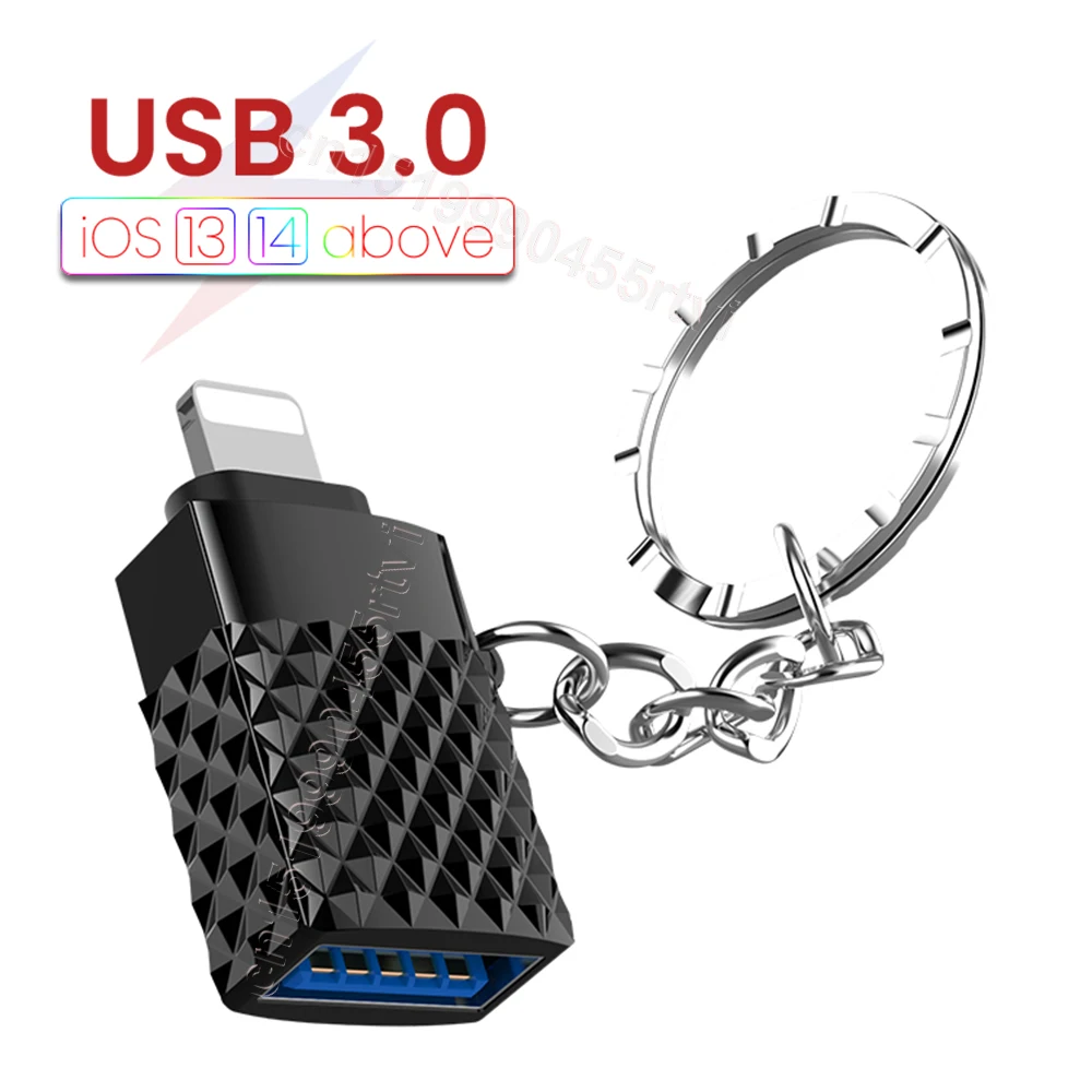 For iPhone Mini USB 3.0 To Lighting 8 Pin OTG Adapter With Key Chain For iOS 13 14 Above system Sync Data OTG Adapter Converter