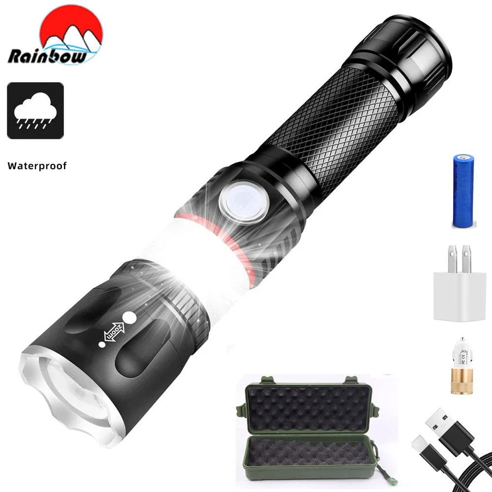 

8000LM Powerful L2 Led Flashlight USB Rechargeable Magnetic Torch Zoomable Waterproof COB Worklight Camping Light For Hiking