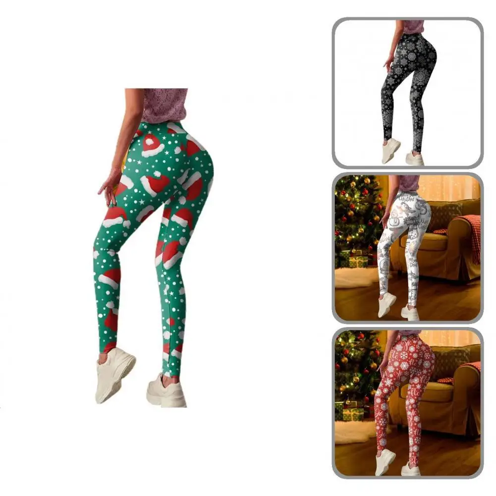 

Спортивные штаны с высокой талией, Рождественская шапка, леггинсы, сексуальные женские брюки, рождественские штаны для тренажерного зала