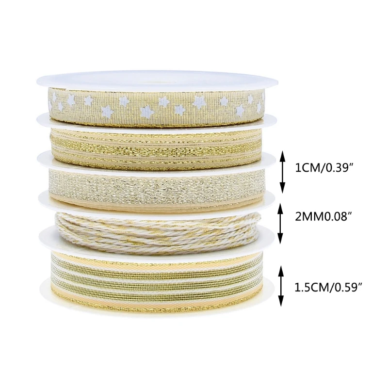 

Golden Ribbon Christmas Tree Wired Ribbon Width 2/10/15mm Wired Ribbon For Gift Wrapping Cake Ribbon DIY Handmade