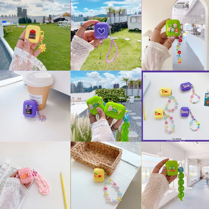 Милый жемчужный браслет оболочка брелок карамельные цвета мультяшный узор чехол