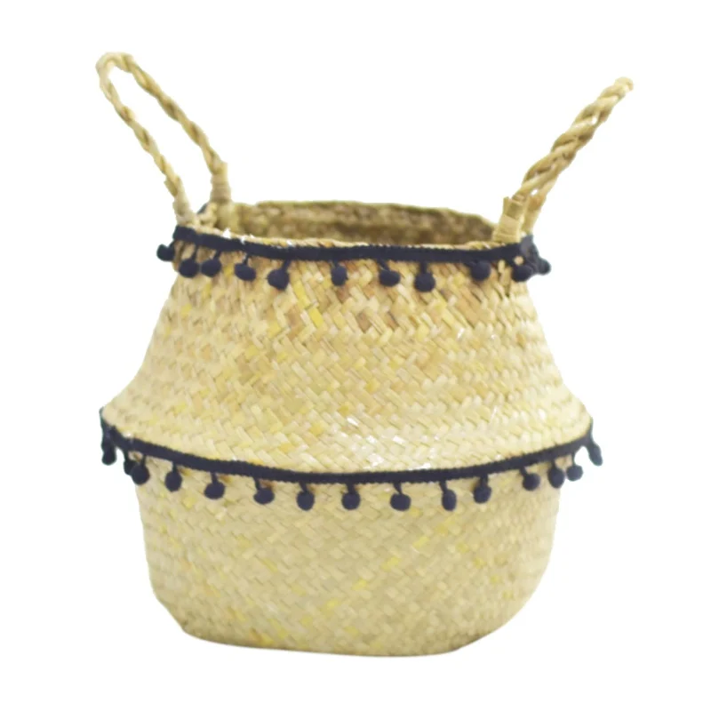 Handmade Bamboo Storage Baskets Nordic Foldable Laundry Straw Wicker Rattan Seagrass Belly Garden Flower Pot Planter Basket