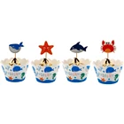 24 шт кекс украшения 12 шт. упаковочных материалов, 12 шт. в упаковке, для ношения с обувью, для детей Морская жизнь морских животных на день рождения вечерние поставки