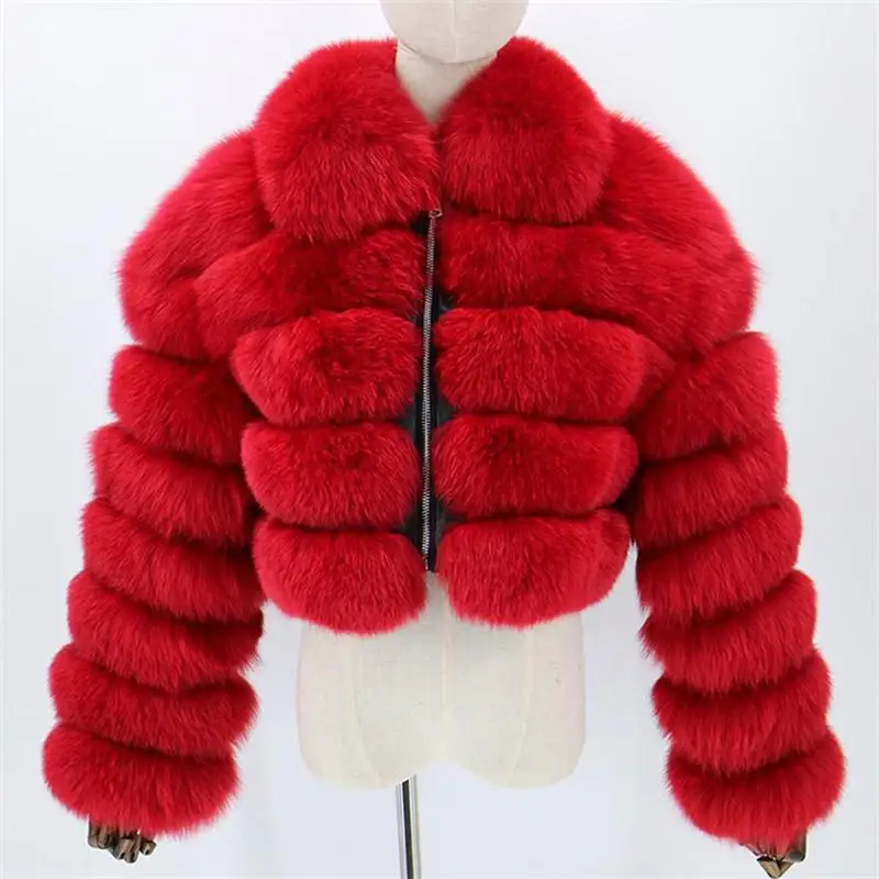 Winter Women's Street  Fur Coat Short Lapel  Imitation Fox  Long Sleeve Stitching Female