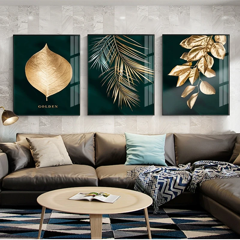 Gold Leaf Canvas Abstract Paintings Wall Art Posters and Prints Decorative Pictures for Living Room Nordic Cuadros Home Decor | Дом и сад