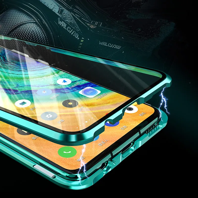 Роскошный металлический магнитный передний и задний Чехол из закаленного стекла