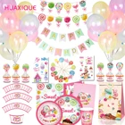 Розовый леденец набор одноразовой посуды для детей бумажная тарелка на день рождения салфеток конфеты воздушный шар детский душ украшения для вечеринки