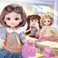 bjd 8 inch 20cm 18 13 joints doll with jk uniform clothes checkered skirt stand glasses handbag accessories for girls gifts new