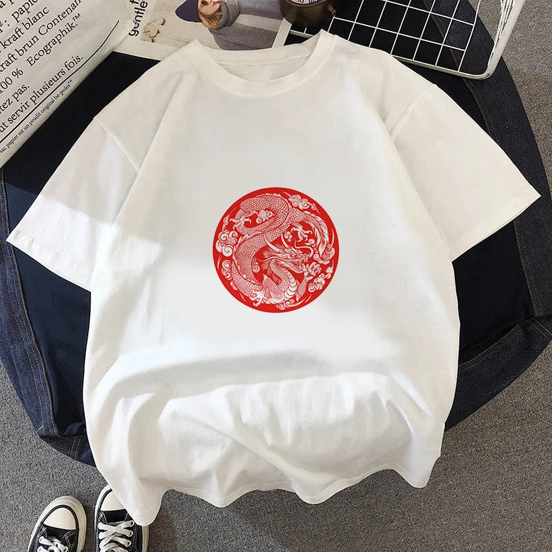 

Summer T Shirt Women Short Sleeve Female Girls Tees Hand Painted Dragon Graphic Print Aesthetic Cute Clothing Casual Streetwear