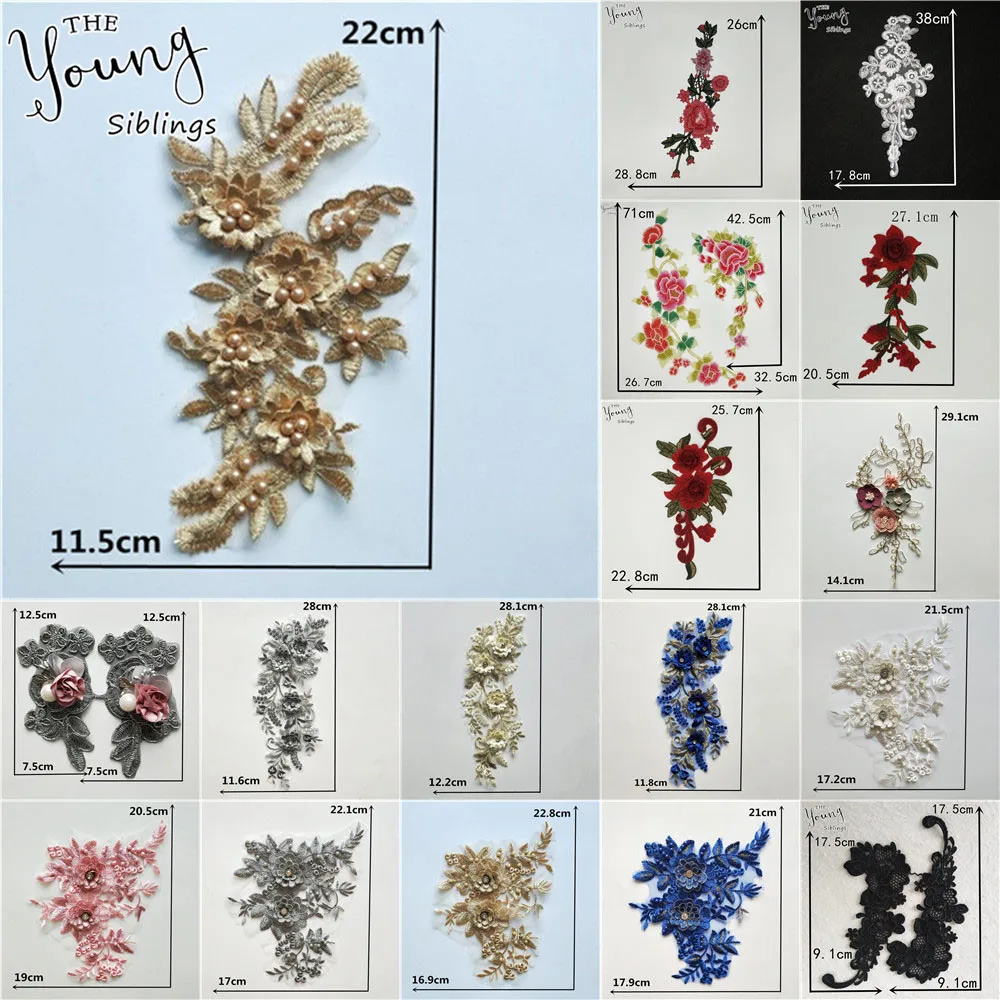 

Изысканная Кружевная аппликация с цветочной вышивкой и кружевным воротником «сделай сам» для украшения свадебного платья, скрапбукинга