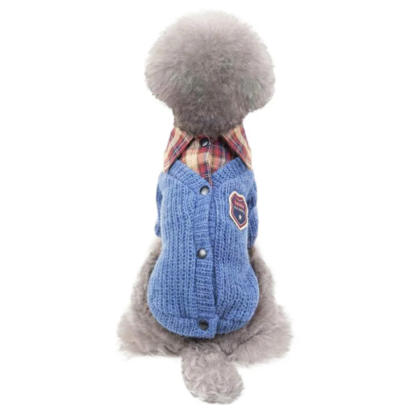 Вязаный свитер для домашних животных теплое осенне-зимнее пальто с лацканами