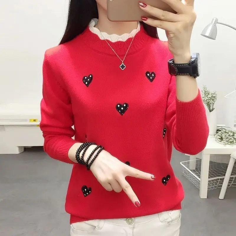 

Women's Thick Sweater Spring New Top Women's Long-Sleeve Knitwear Embroidered Bottoming Shirt