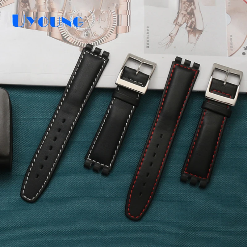 Ремешок кожаный водонепроницаемый для Swatch YIS415/414 17 мм 19 сменный выпуклый браслет