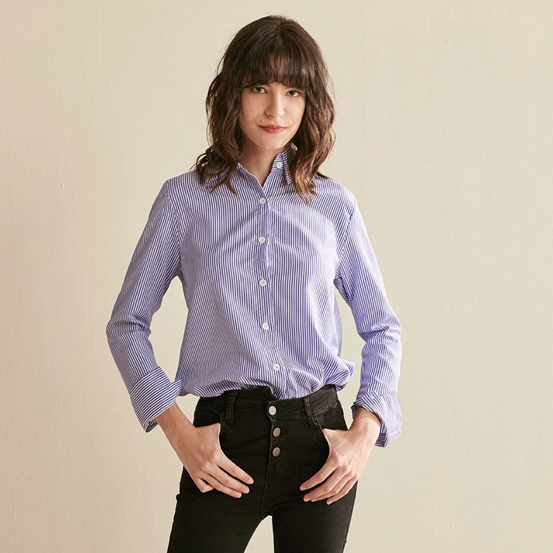 Женская Осенняя блузка с длинным рукавом и отложным воротником | одежда