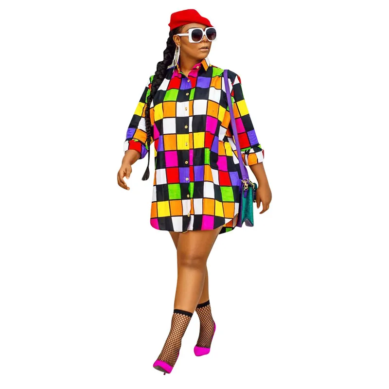 Autumn Colorful Plaid Printed Long Sleeve Blouse Women Turn-Down Collar Button Up Long Shirt Tops Ladies Blouse Blusas Femininas