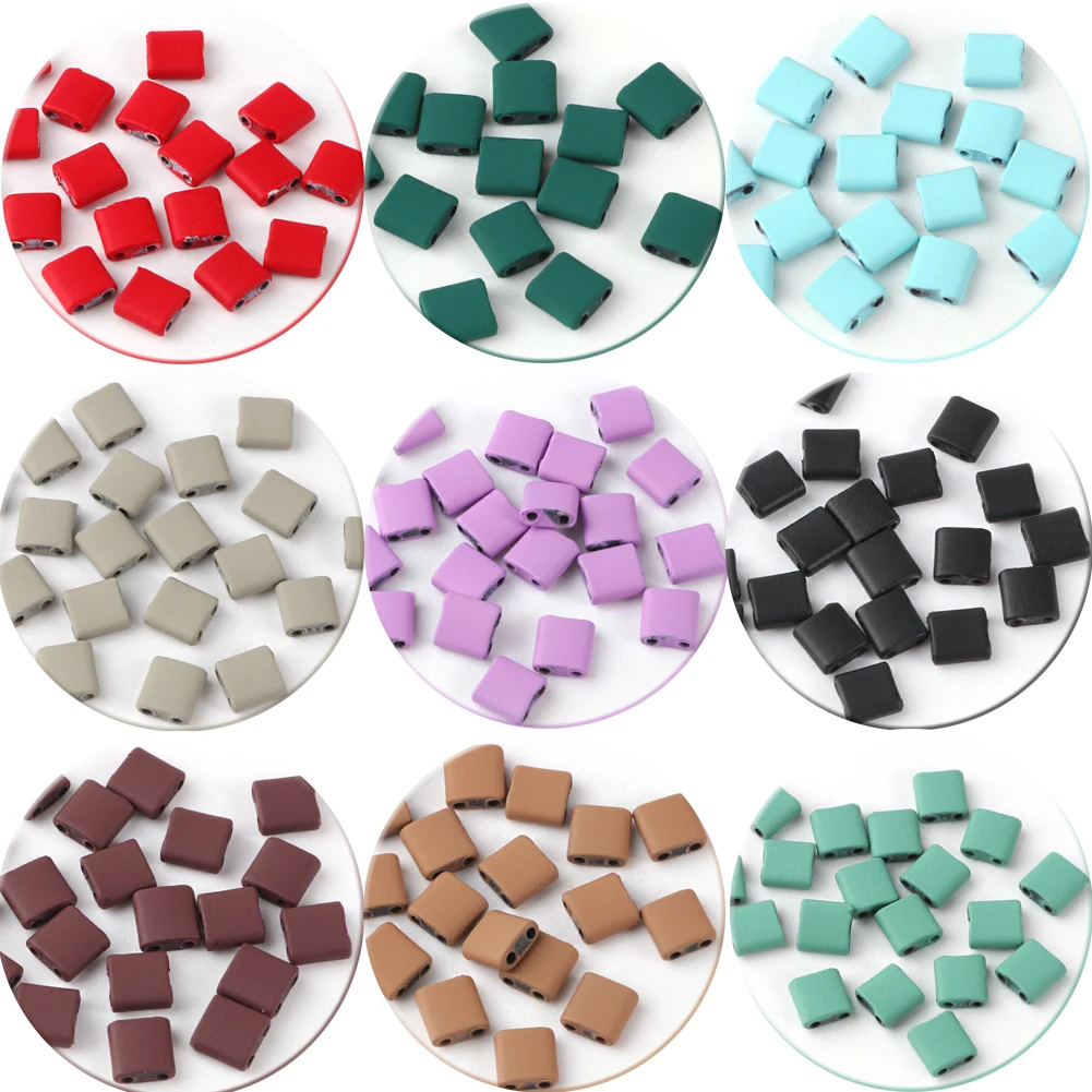 

Wholesale Rubber Hematite Two Hole Beads Candy Color Charms Geometric Pattern Flat Beads For Bohemia Necklace Wristband Making