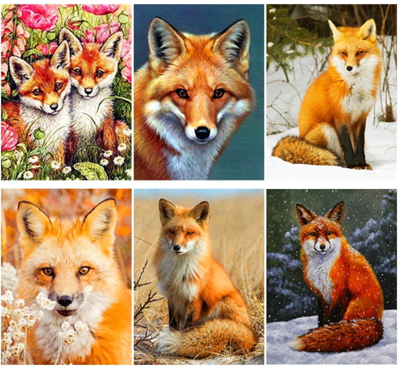 

Fox Animal Craft DIY 5D Diamond Painting Full Round & Square Resin Mosaic Diamond Embroidery Cross Stitch Kits Wall Art Decor