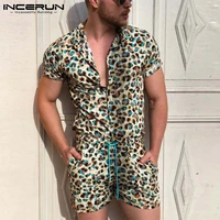 men sets leopard print streetwear 2021 casual lapel short sleeve shirt beach shorts breathable men hawaiian suits incerun 5xl 7