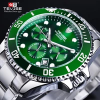 tevise calendar date top brand men mechanical watch green stainless steel waterproof automatic watch luminous hand casual clock