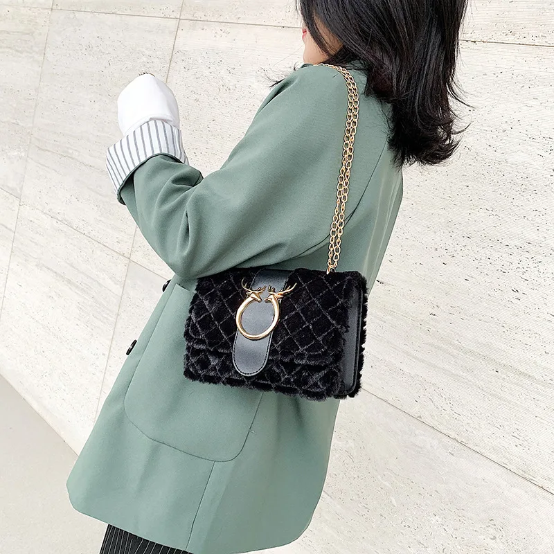 Женская квадратная Наплечная Сумка с узором в виде головы оленя плюшевая