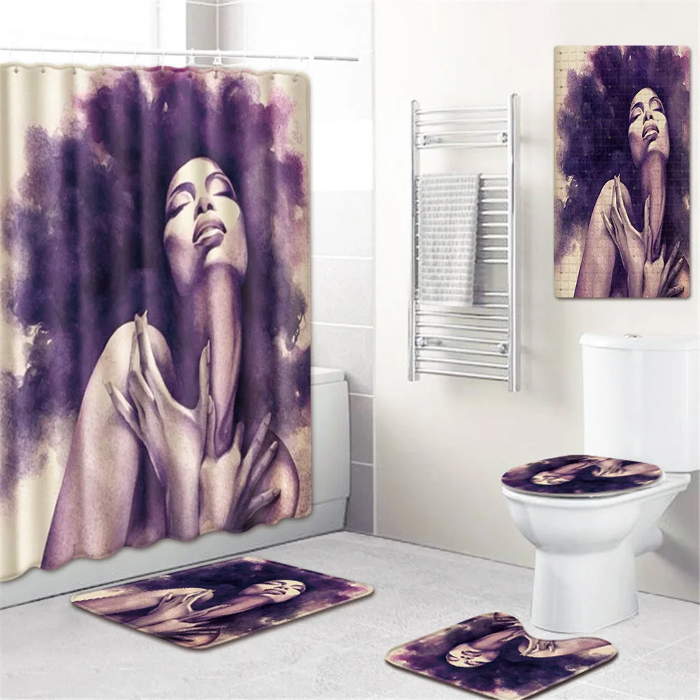 

Explosion Women's Bathroom Shower Curtain Mat Toilet Cover Mat Waterproof Bath Mat Five-Piece Carpet bathroom mat set