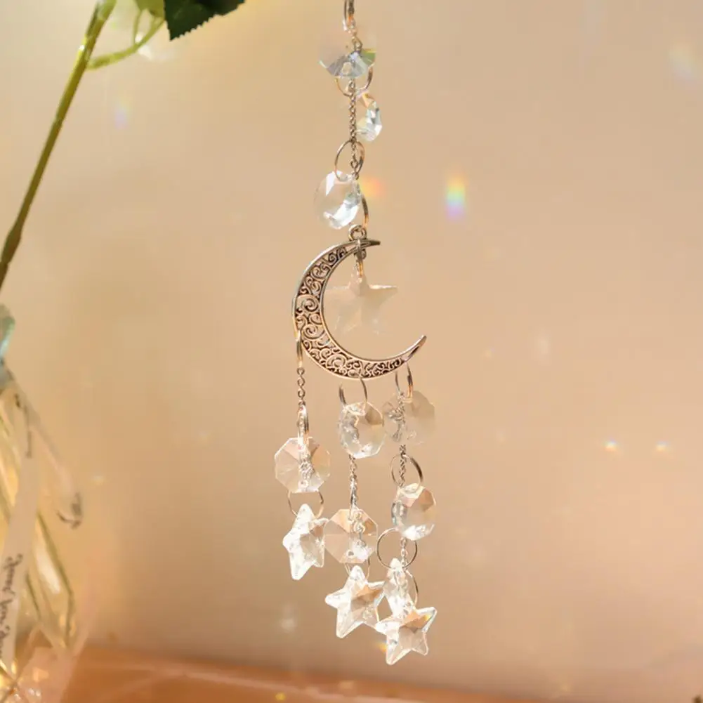

40%HOTHanging Pendant Delicate Decorative Faux Crystal Attractive Star Moon Windchime Sun Catcher for Living Room
