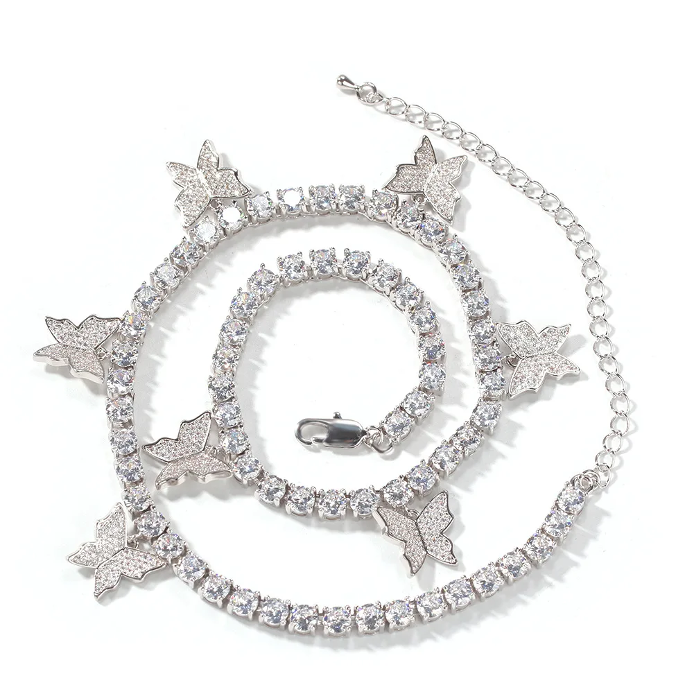 

Hip Hop Men Fashion Zircon Butterfly Tennis Chain Crystal Miami Necklace Hip Hop Ice Out Cuban For Men