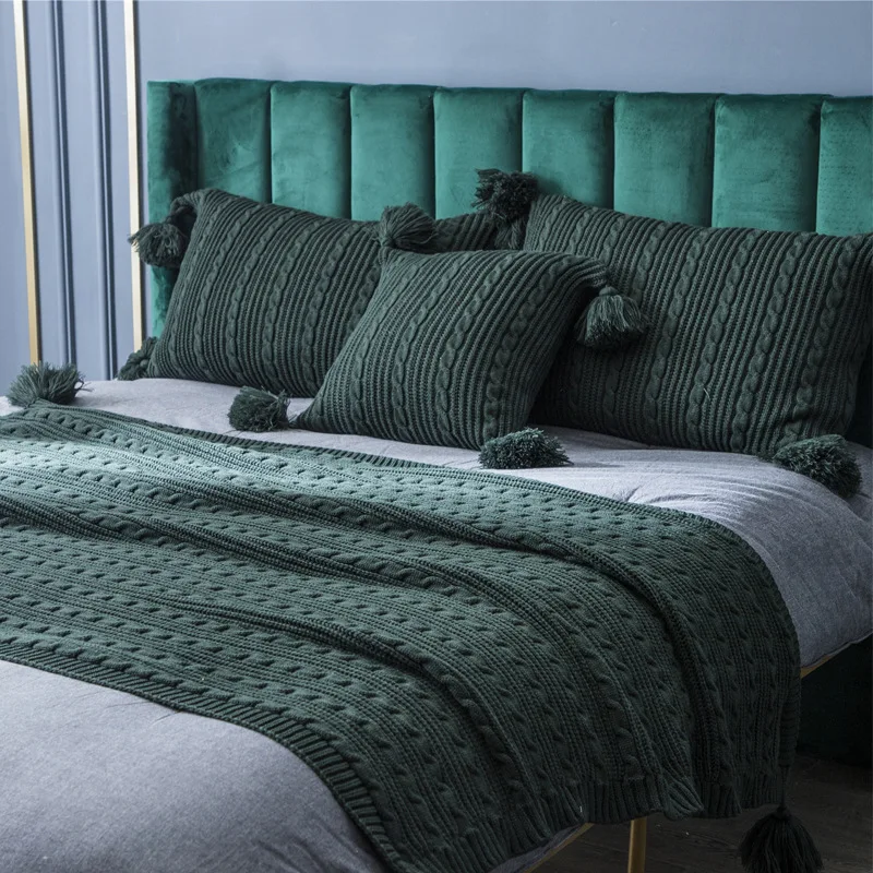 

Acrylic Green/Orange/Beige Bed Blankets Sofa Blanket 45x4 5cm Pillowcases With Tassels Textile Cushion