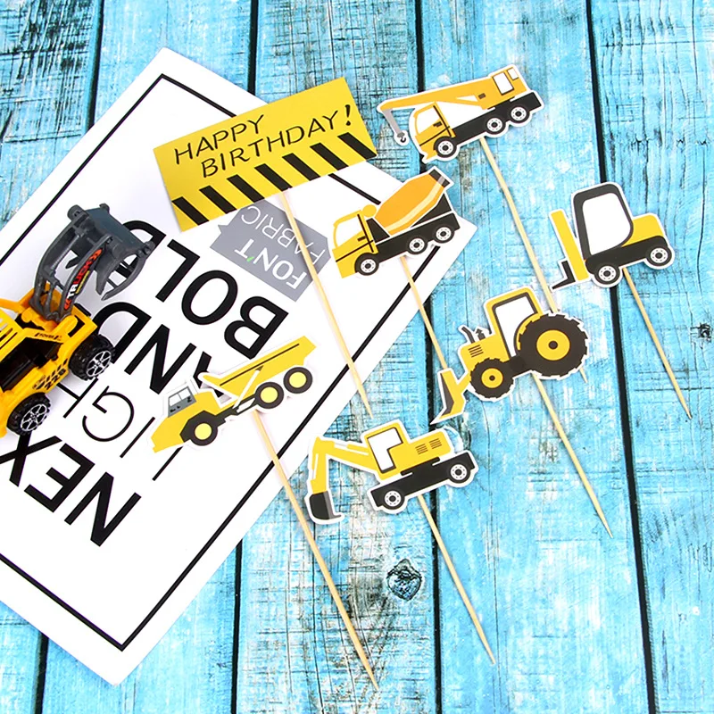 Экскаватор торта топперы DIY дорожный знак кекс Топпер бульдозер рандомный