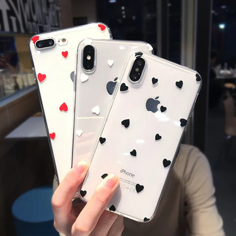 Чехол для телефона LOVECOM для iPhone 11 Pro XS Max XR XS X 6 6S 7 8 Plus Love Heart из мягкого термополиуретана Ультратонкий Прозрачный чехол для задней панели телефона в подарок