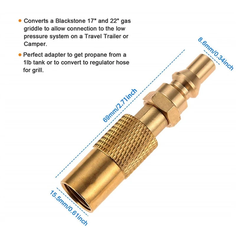 

1/4" /3/8"RV Quick Connect Adapter Fitting with Elbow for Blackstone 17" and 22"Propane Gas Tabletop Camping Grill