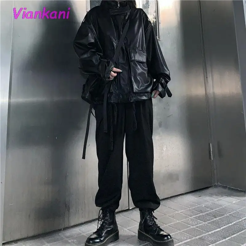 Women Leather Jacket Autumn Vintage Motorcycle Zipper Black Overcoat Female Winter High Street Streetwear Y2k Jackets 2022 Ho