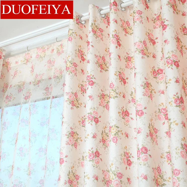 

Korean Style Blackout Printed Curtains for Bedroom Living Room Idyllic Small Floral Tablecloths French Window Curtains